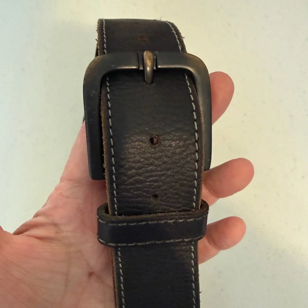 Timberland Mens Leather Belt 34 Black Contrast Stitch Pebbled Gorpcore Utility